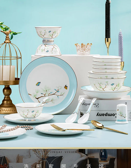 Jingdezhen New Chinese Ceramic Bowls, Dishes, Bone Porcelain Tableware, Bowls, Chopsticks Set, Household Use