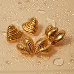 クリエイティブ 18K ゴールドメッキ ステンレススチール シック ファッション リブデザイン ラブハート ピアス インレイ ダイヤモンド チャーム エレガント ジュエリー