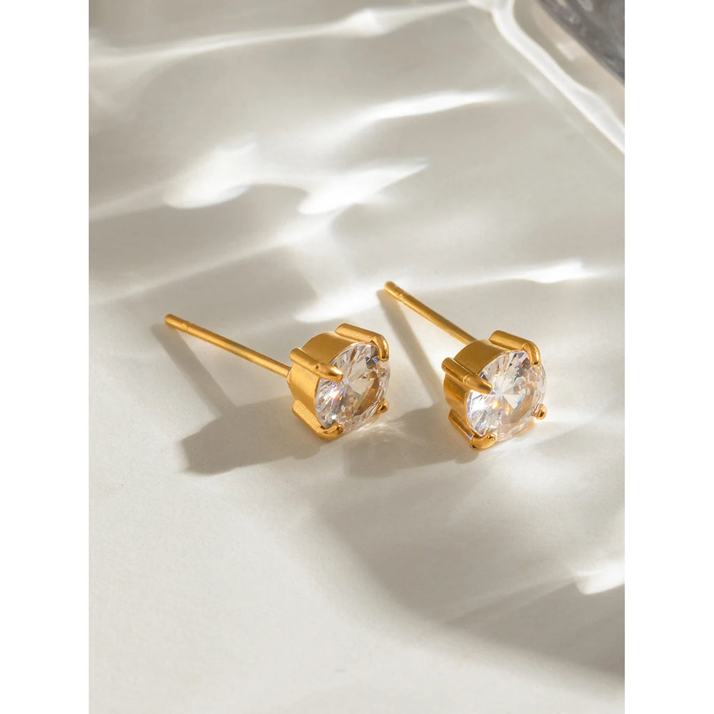Trendy 18k Stainless Steel Vintage Square White Zircon Hollow Earrings Women Statement Charm Texture Rust Proof Trendy Jewelry