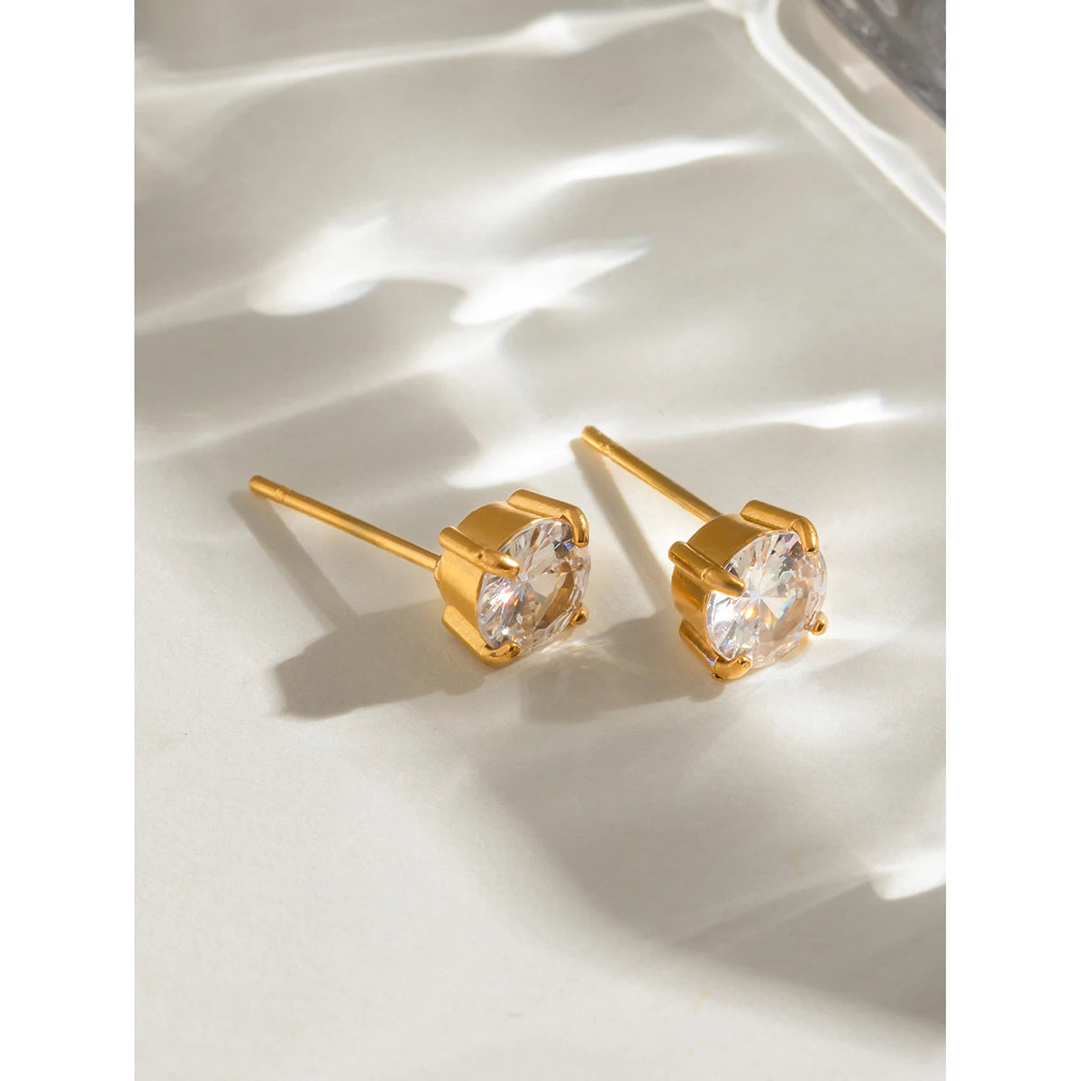 Trendy 18k Stainless Steel Vintage Square White Zircon Hollow Earrings Women Statement Charm Texture Rust Proof Trendy Jewelry