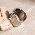 18K PVD Plated Fashion Vintage Hammered Grain Asymmetric Open Ring Stainless Steel Women Prevent Allergy Trendy Daily Jewelry