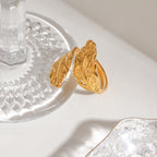 Zora Stainless Steel Jewelry Statemrnt Lear texture Ring 18K PVD Plated Opening Ring for Women Gift