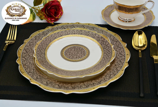 karosa royal style gylden luksus 98 stk middagssæt benporcelæn middagssæt spisestel