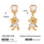 18K vergoldeter Edelstahl Weißer Katzenauge-Stein Runde Zirkon Panda Ohrringe Damen Metall Wasserdicht Modischer Charme Schmuck