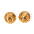 Brincos Redondos Tipo Botão com Listras Horizontais Geométricas em Aço Inoxidável Metálico Banhado a Ouro 18K para Mulheres Joias da Moda Presente para Gala
