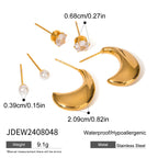 Trendy 18k rustfrit stål hvid zirkon plast perle C form måne glatte øreringe kvinder statement Rustfri smykker