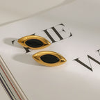 Let luksus 18k forgyldt rustfrit stål Glat hesteøje sort agat øreringe kvinder forebygger allergi smykker