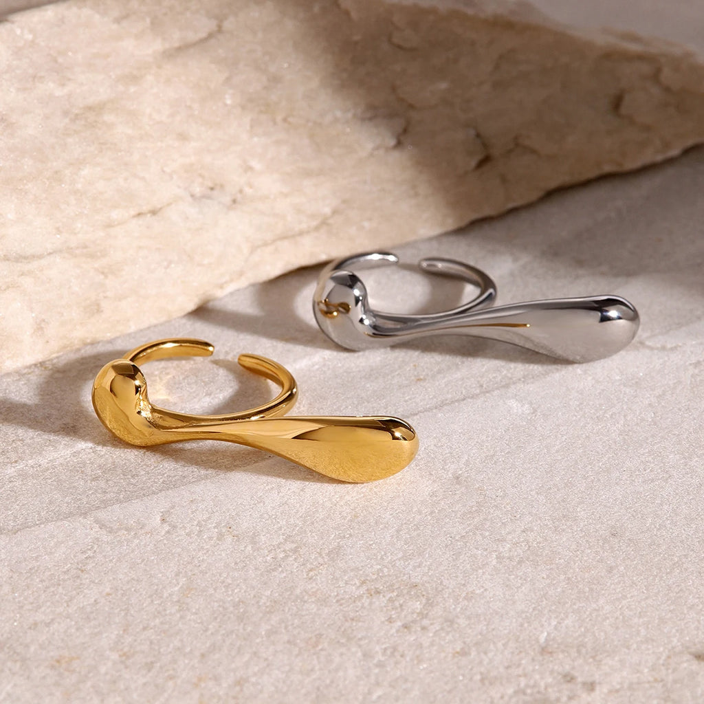 18K PVD-beschichteter Edelstahl Wassertröpfchen Unregelmäßiger Kurven Offener Ring Metallisch Damen Trendige Mode Party Sommer Statement Schmuck