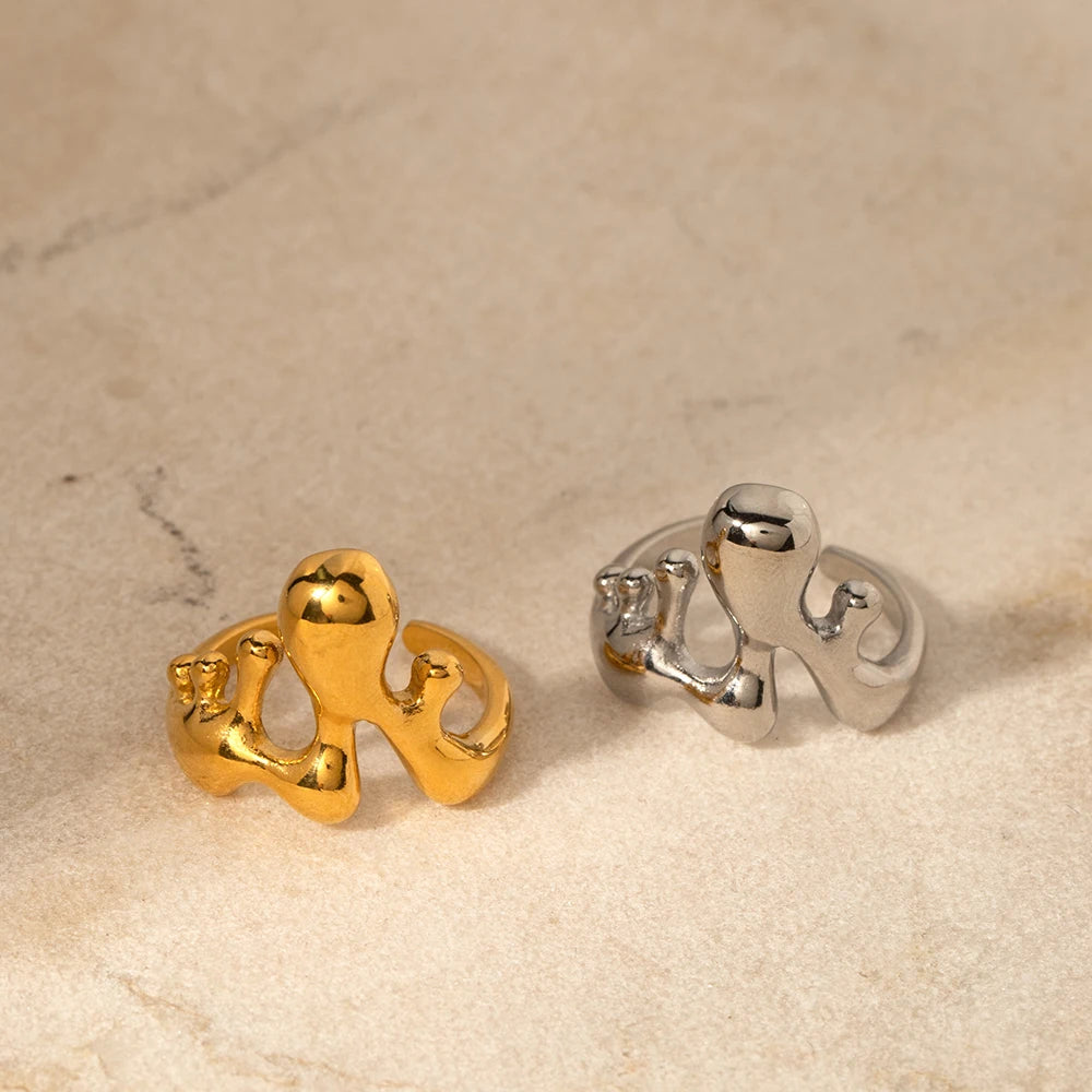 Edelstahl Unregelmäßiger Geometrischer Flüssiger Schmelz Offener Ring 18K Gold PVD Beschichtet Glatt Trendiger Modischer Charme Ring Für Frauen