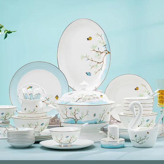 Jingdezhen New Chinese Ceramic Bowls, Dishes, Bone Porcelain Tableware, Bowls, Chopsticks Set, Household Use