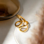 Edelstahl Anti-Allergie Wellenförmiger Unregelmäßiger Geometrie Hohlöffnung Ring Stilvoll PVD 18k Beschichtet Frei Temperament Schmuck Damen