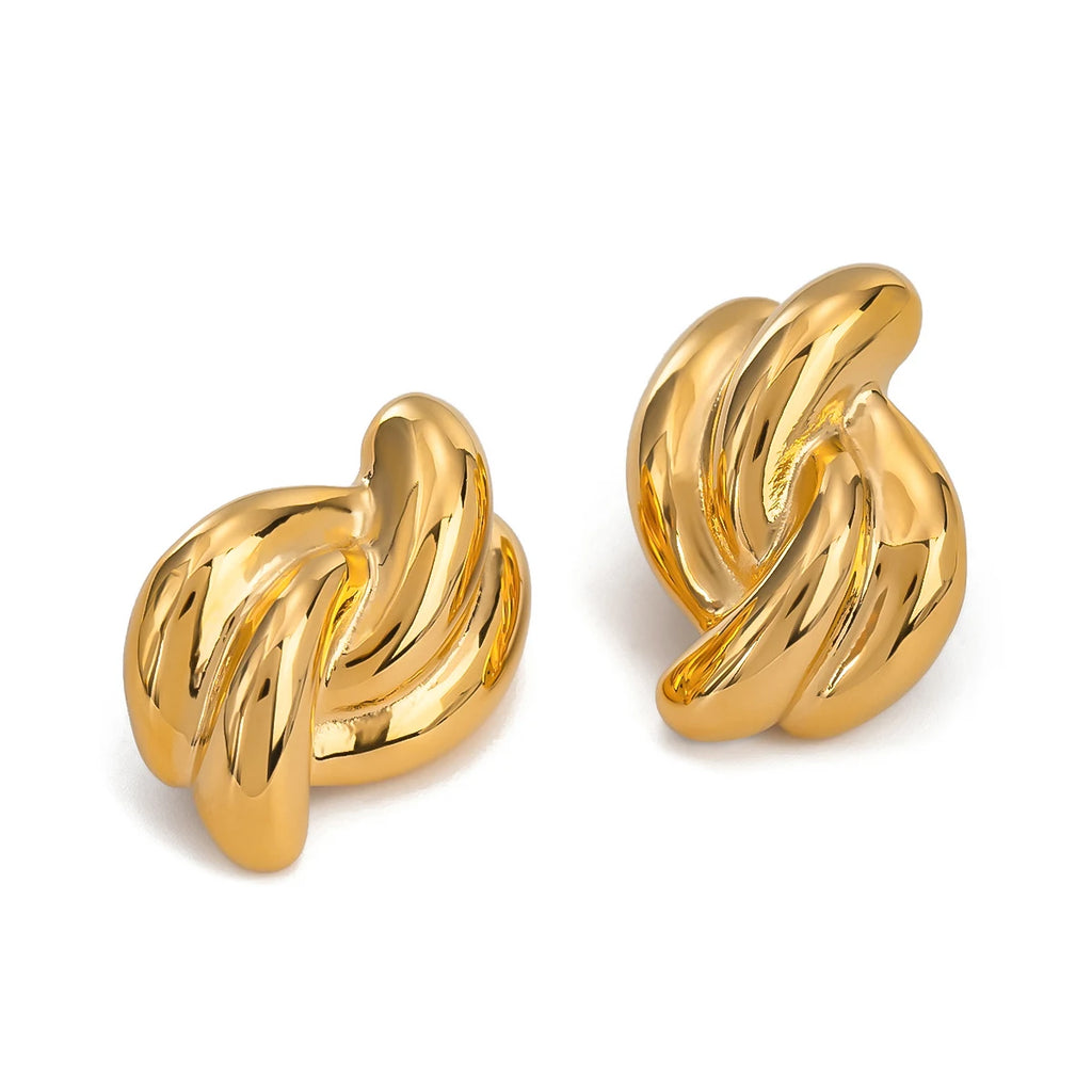 18K forgyldt rustfrit stål Cross Design Knot Øreringe Kvinder Metal Vandtæt Mode Charm Daglig smykkegave