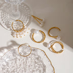 Minimalistischer, 18k vergoldeter Edelstahl, doppellagiger, hohler Süßwasserperlen-Öffnungsring für Damen, anti-allergischer Charmschmuck