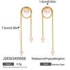 گوشواره‌های منگوله‌ای زنجیره‌ای مار گرد مروارید پوسته‌ای تقلیدی از جنس فلز استیل ضد زنگ با روکش 18K PVD جلوگیری از حساسیت جواهرات گوش