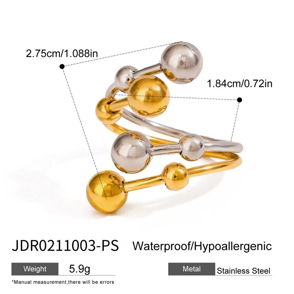 Gold Silver Color Matching Personalized Size Ball Double-layer Opening Ring Women Anti Allergic Metal Charm Daily Jewelry - Grand Goldman