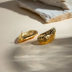 Vintage 18K Gold Plated Water Drop Shaped Irregular Texture Earrings Stainless Steel Statement Stylish Waterproof Jewelry Women