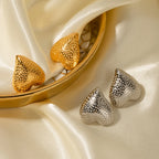 Rustfrit stål 18K forgyldt kærlighedshjerte Minimalistisk anløbsfri hammerkorn ørestikker Unikke metal øresmykker til kvinder