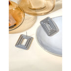 Rektangulært udhulet design Stålfarve Cyclotron Lines Øreringe Metaltekstur Rustfrit stål Stilfulde smykker af høj kvalitet