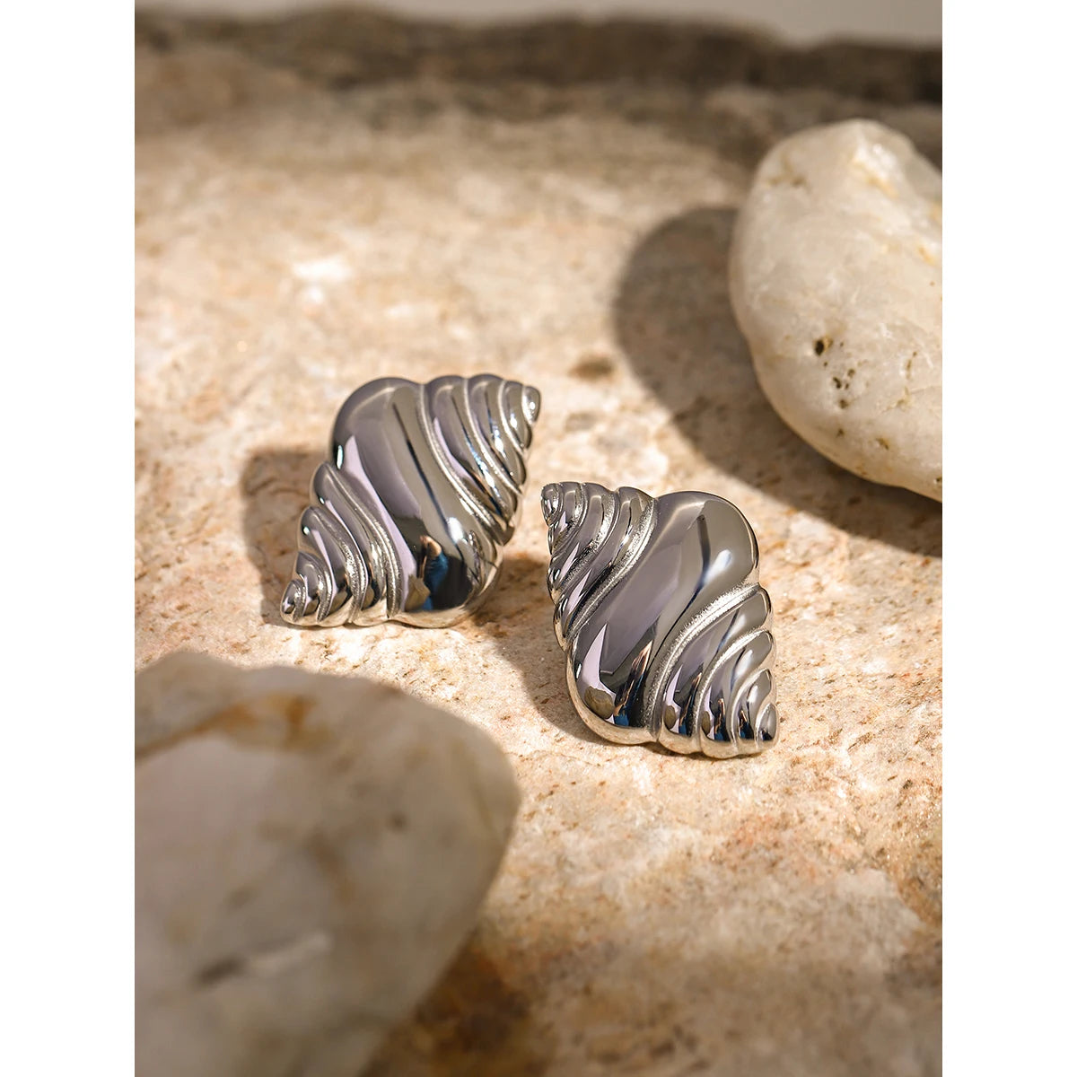 Light Cozy Steel Color Conch/Croissant Shaped Earrings Stainless Steel Statement Metal 18k Gold Plated Waterproof Jewelry Women