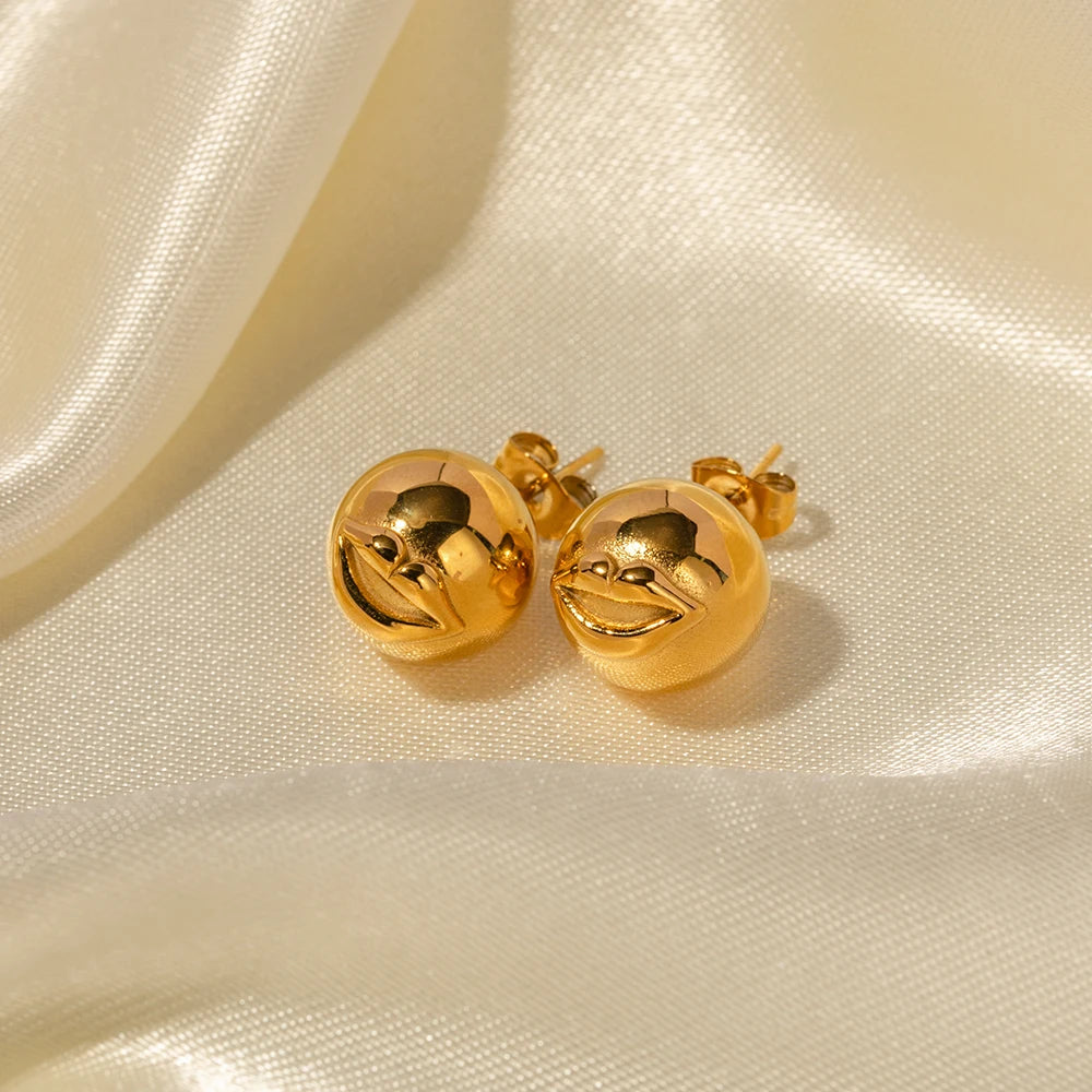 18K Gold Plated Tarnish Free Chunky Lips Shape Orb Stud Earrings Stainless Steel Waterproof Earrings Accessor Jewelry Women