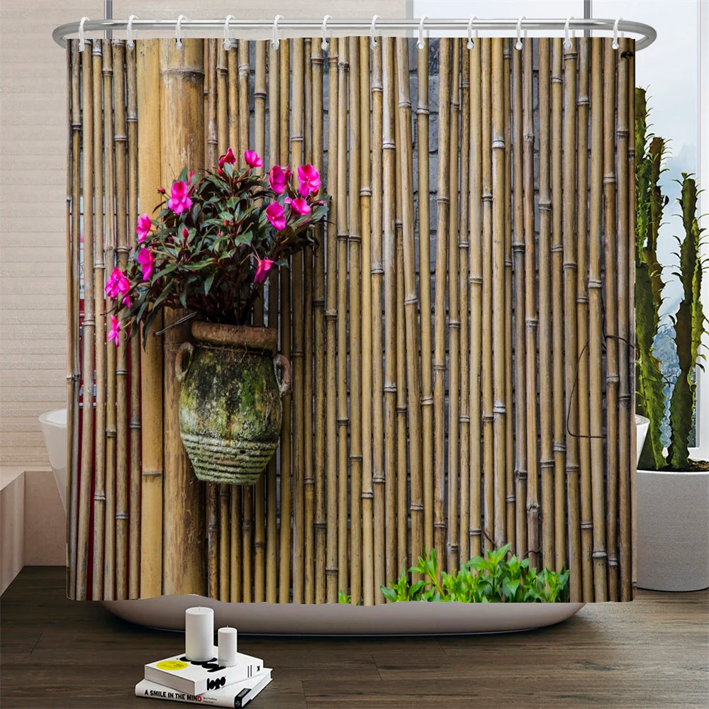 پرده دوش ضدآب چاپ منظره گل فضای باز پلی‌استر 3D نمای خیابان باغ دکوراسیون منزل