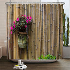 پرده دوش ضدآب حمام چاپ منظره گل فضای باز پلی‌استر 3D نمای خیابان باغ دکوراسیون منزل