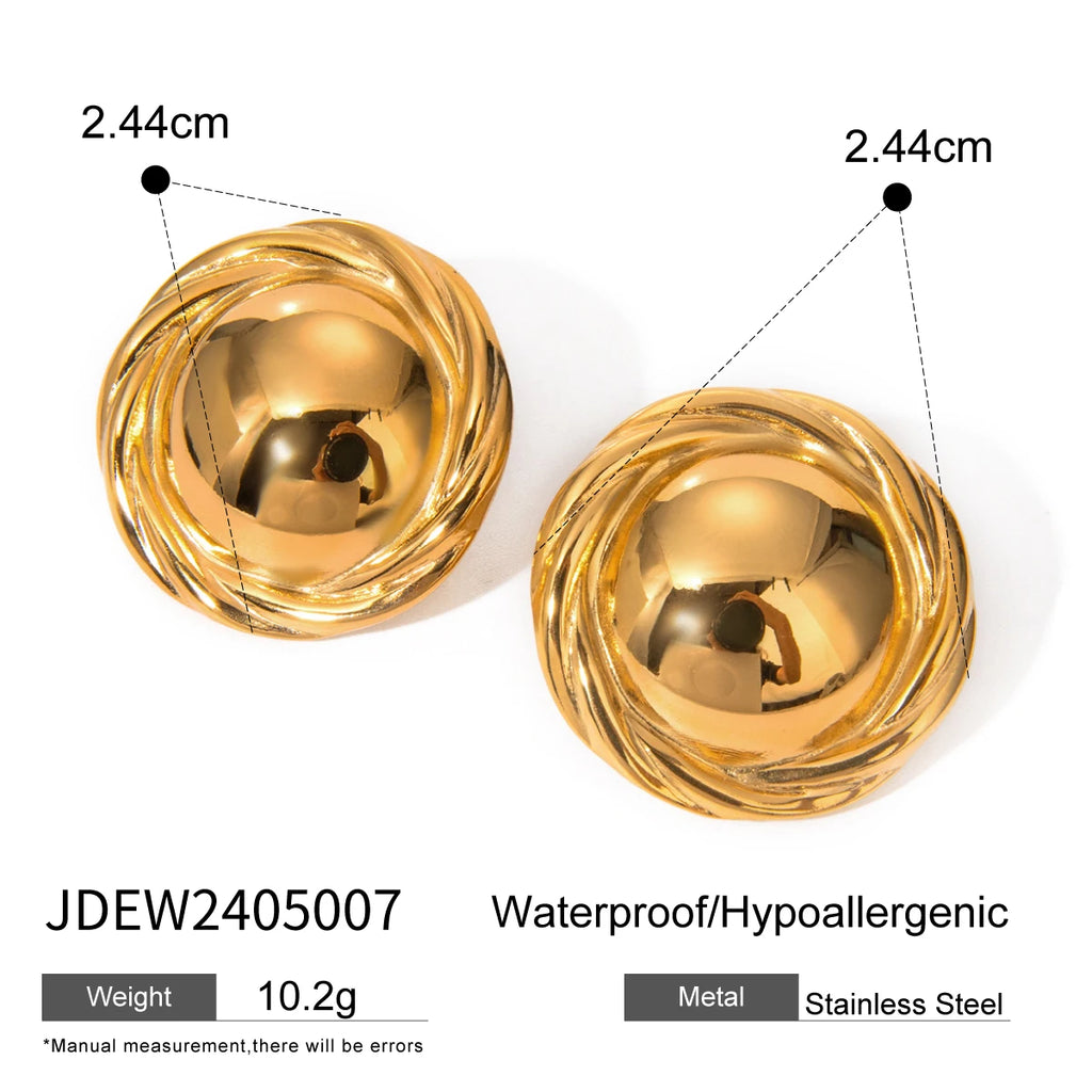 18K vergoldete metallische geometrische Edelstahl glatte runde gedrehte Rand Knopf Ohrringe trendige Damen Premium Gala Schmuck