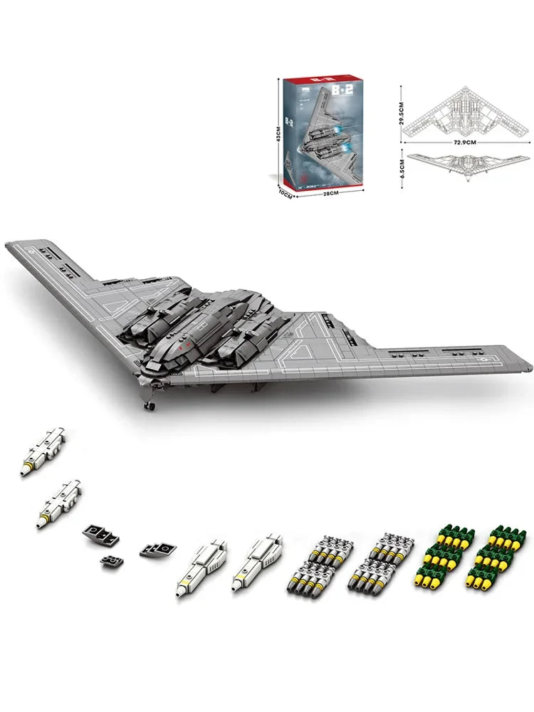 2063PCS B-2 Ghost Strategic Bomber Building Blocks Air Force Fighter Model Bricks Collection Desktop Display Kids DIY Toys Gifts