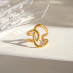 Smooth Irregular Winding Opening Ring Stainless Steel Metal 18K Gold PVD Plated Women Prevent Allergy Attractive Jewelry