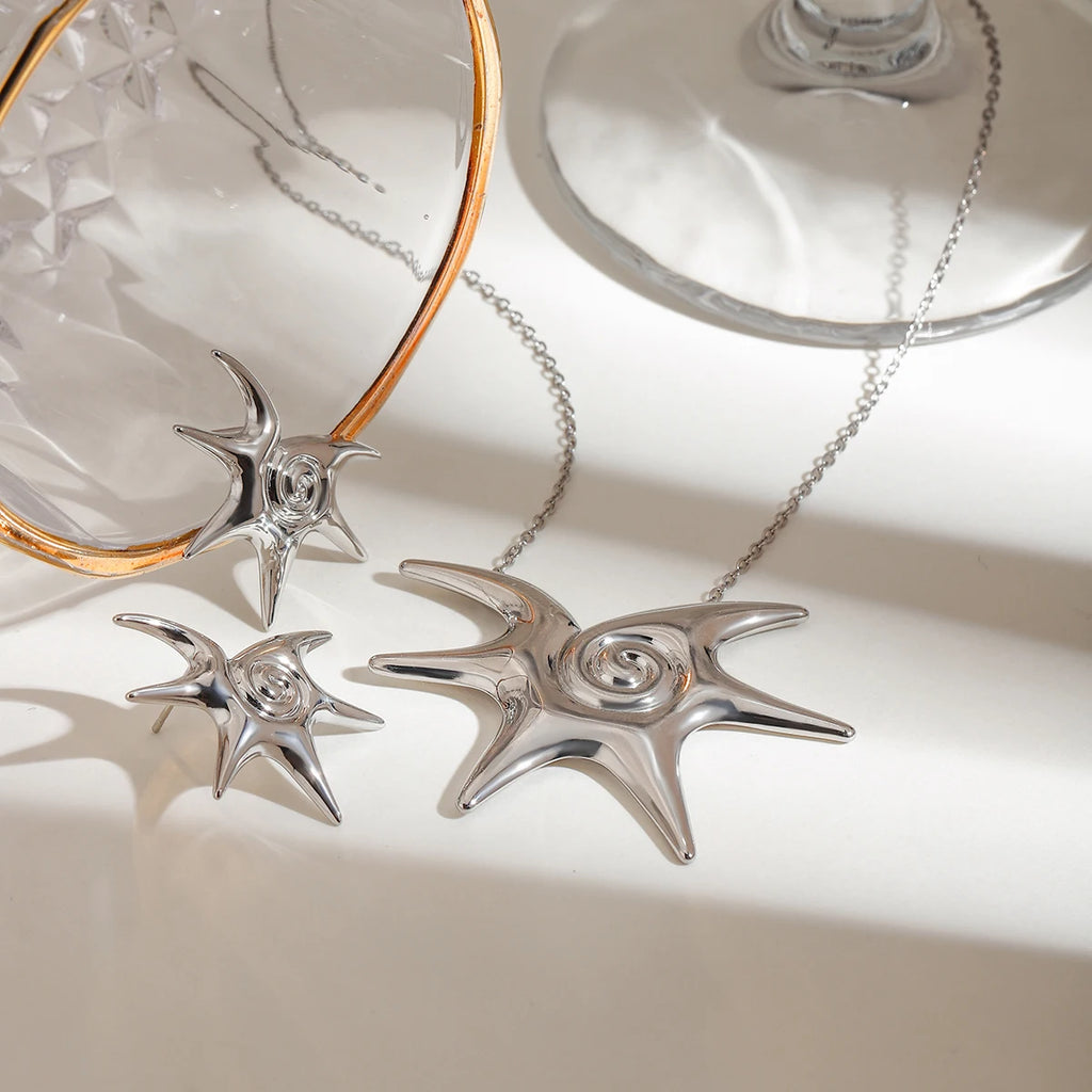 Zora Retroism 18K guldfarvebelagt rustfrit stål Halskæde med almindelig søstjerne, let luksus justerbar ring til kvinder, dagligt slid