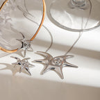 Zora Retroism 18K guldfarvebelagt rustfrit stål Halskæde med almindelig søstjerne, let luksus justerbar ring til kvinder, dagligt slid