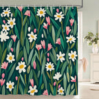 Nordic Shower Curtain Flower Plant Pattern Bathroom Curtains Bath Screen Waterproof for Home Bathroom Decor Print Shower Curtain