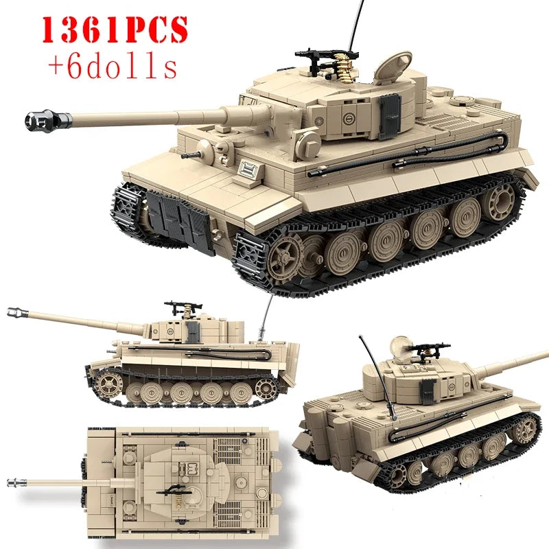 Military WW2 Tiger I Heavy Tank Building Blocks KV-2 Panther Tanks Army Weapons Soldiers Bricks Kids Toys Children Birthday Gift