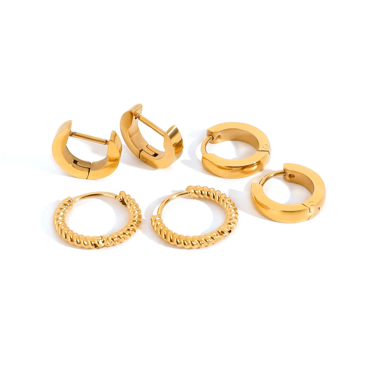 3 Pairs Per Card Stainless Steel Twisted Wrapped Earrings Ear Loops 18K PVD Plated Anti Allergic Rust Proof Jewelry - Grand Goldman