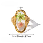 Light Cozy 18k Gold Plated Minimalist Polygonal Dry Flower Opening Ring Women Personalized Stainless Steel Statement Jewelry