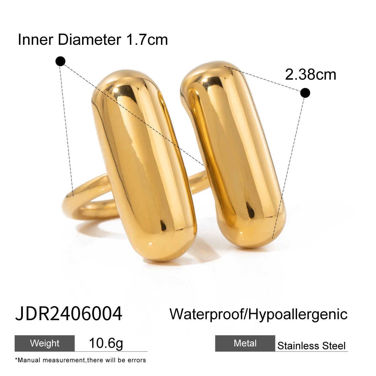18K PVD Plated Stainless Steel Double Shaped Capsule Opening Ring Metalic Women Trendy Fashion Party Summer Statement Jewelry