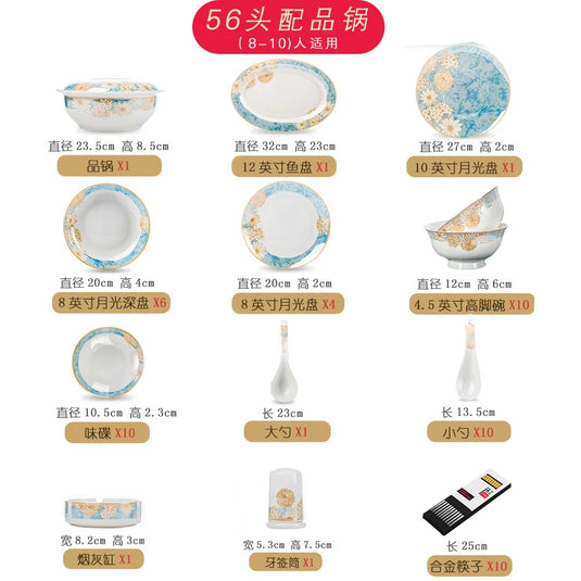 Bols et assiettes de luxe modernes Vaisselle en céramique Jingdezhen, ensemble de bols et d'assiettes à bordure dorée, ménage