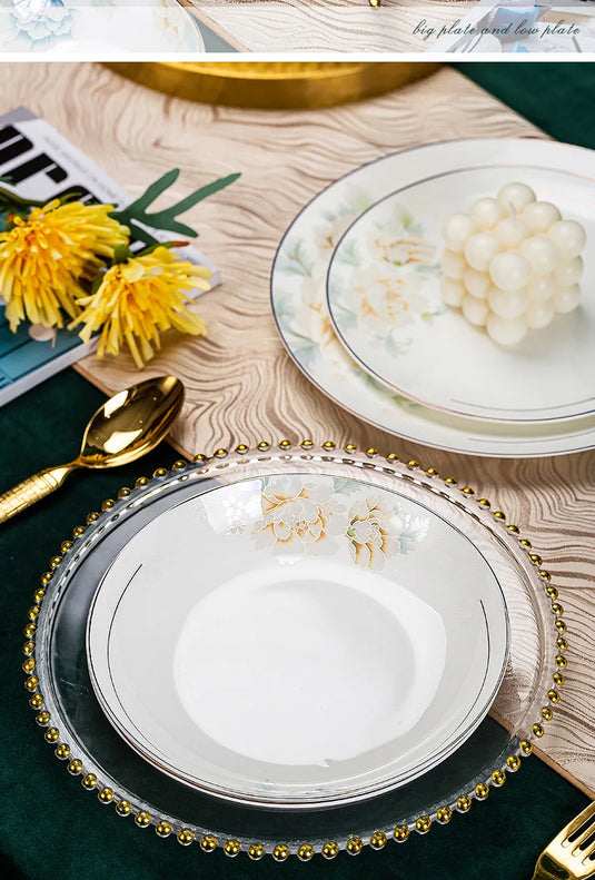 Ensemble de bols et plats en porcelaine d'os de Jingdezhen, ensemble de bols et de baguettes en céramique de luxe léger