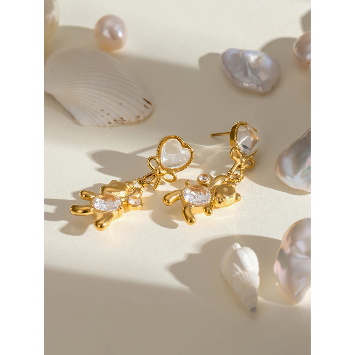 18K vergoldeter Edelstahl Weißer Katzenauge-Stein Runde Zirkon Panda Ohrringe Damen Metall Wasserdicht Modischer Charme Schmuck