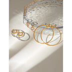 18K PVD Plated Metal Texture Circle Silver with Gold Large Steel Hoop Earrings Stainless Steel Women Prevent Allergy Jewelry