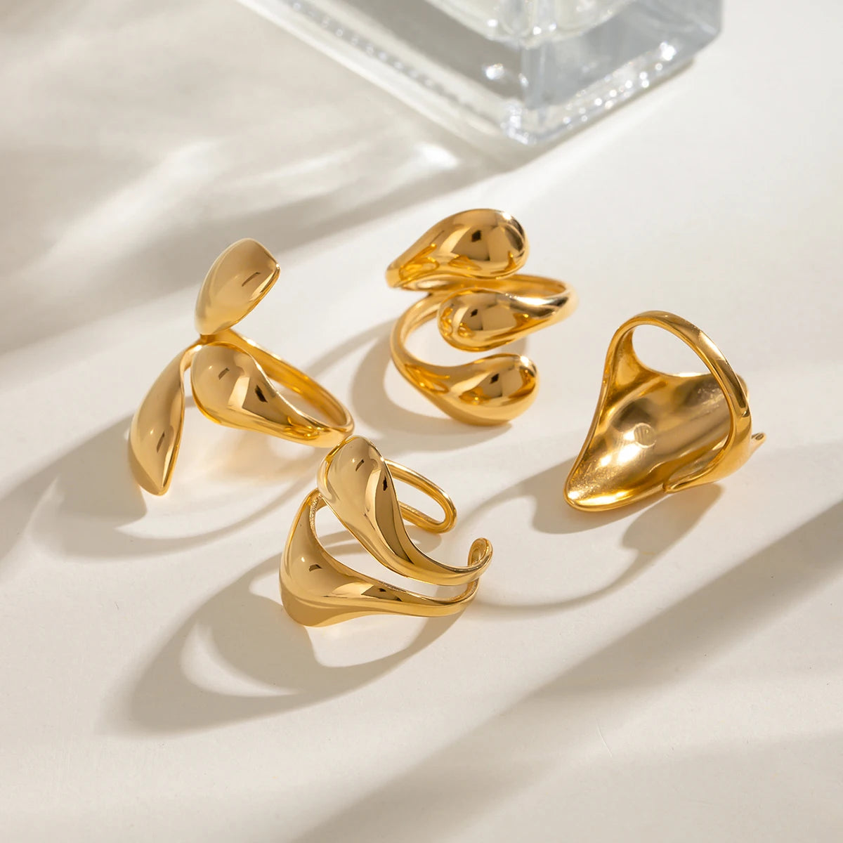 Stainless Steel Irregular Droplet Shaped Open Ring 18K PVD Plated Women Anti Allergic Rust Proof Stylish Jewelry