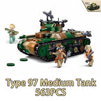 Military ww2 Cannon Assault Armored Vehicle Battle Tank Car Truck Army Weapon Building Blocks Sets Model King Kids Toys Gift