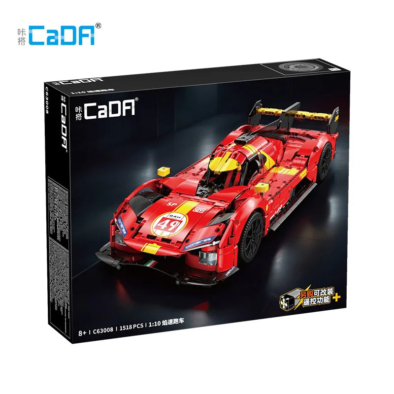 1518Pcs 1:10 Cada MOC City Remote Control Flame Racing Car Model Building Blocks RC V6 Sports Vehicle Bricks Toys Festival Gifts