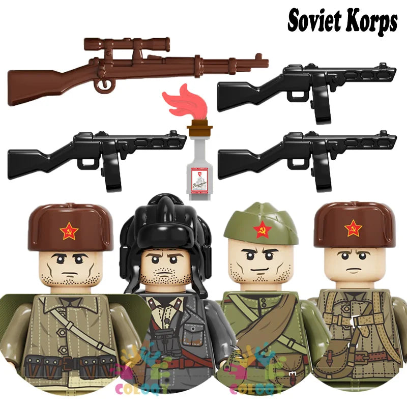 Kids Toys WW2 Building Blocks 4pcs/set US UK Soviet Soldiers Mini Action Figures Educational Toys For Kids Boys Christmas Gifts
