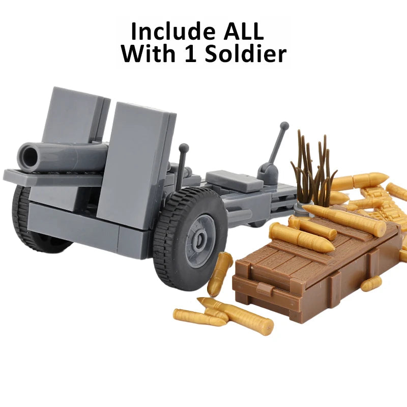 WW2 Germany Military Weapons Building Blocks Army Soldier Figure Anti-tank Gun Cannon Parts MOC Model Bricks Toys For Children ﻿