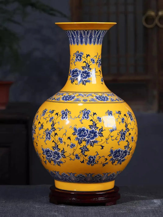 Stor størrelse Jingdezhen keramisk dekoration antik blå og hvid porcelænsvase blomsterarrangement Dracaena sanderiana hjem livin