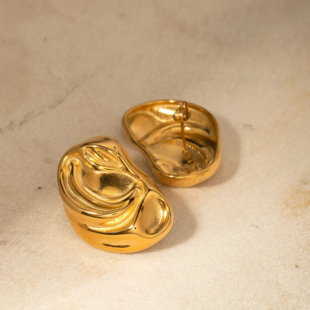 Minimalistisk Lys Hyggelig 18k forgyldt Kreativ Uregelmæssig Bølgeformede Øreringe Rustfrit Stål Damer Rustfast Statement Smykker