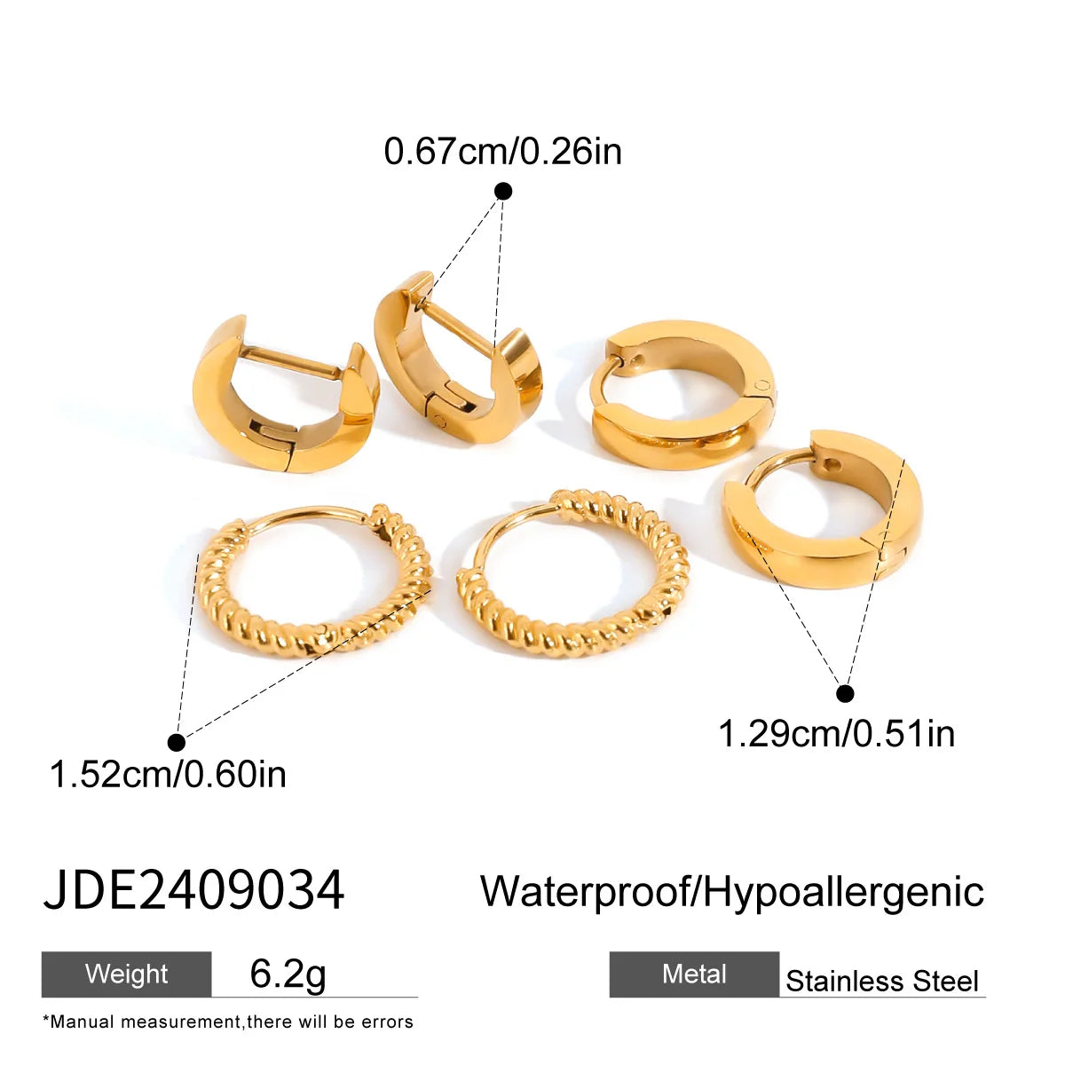 3 Pairs Per Card Stainless Steel Twisted Wrapped Earrings Ear Loops 18K PVD Plated Anti Allergic Rust Proof Jewelry - Grand Goldman