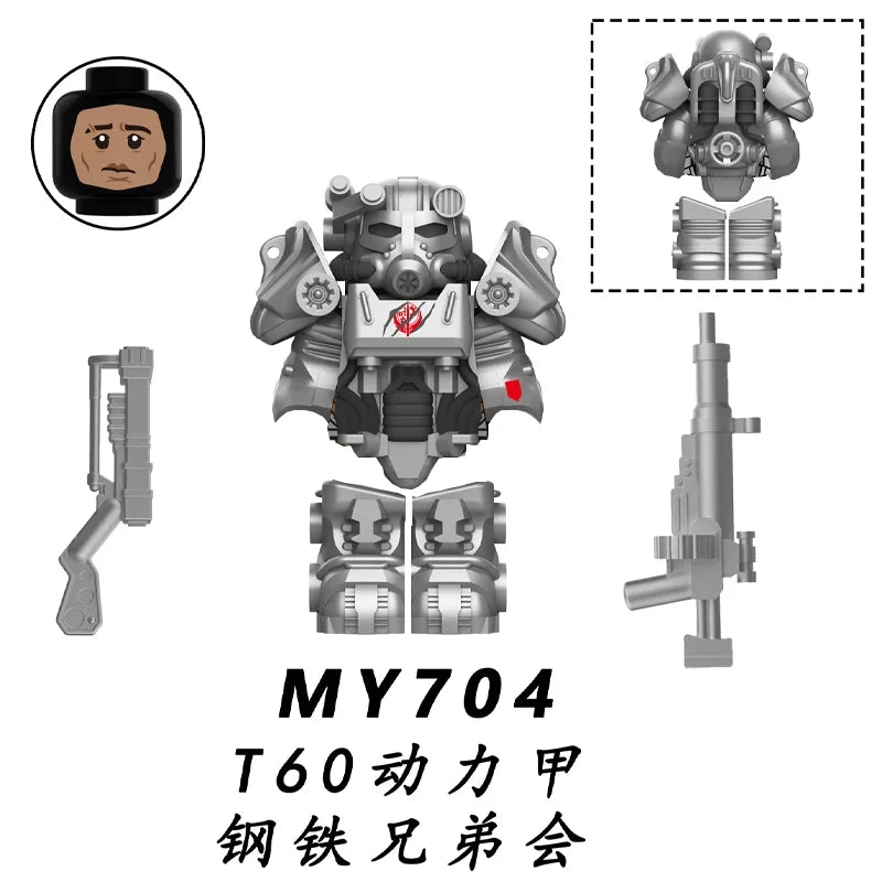 BoS Game T60 Power Armor Army Officers Soldiers Figure Machine gun Model Building Blocks Kids Toys Gifts Boys Girls Juguetes