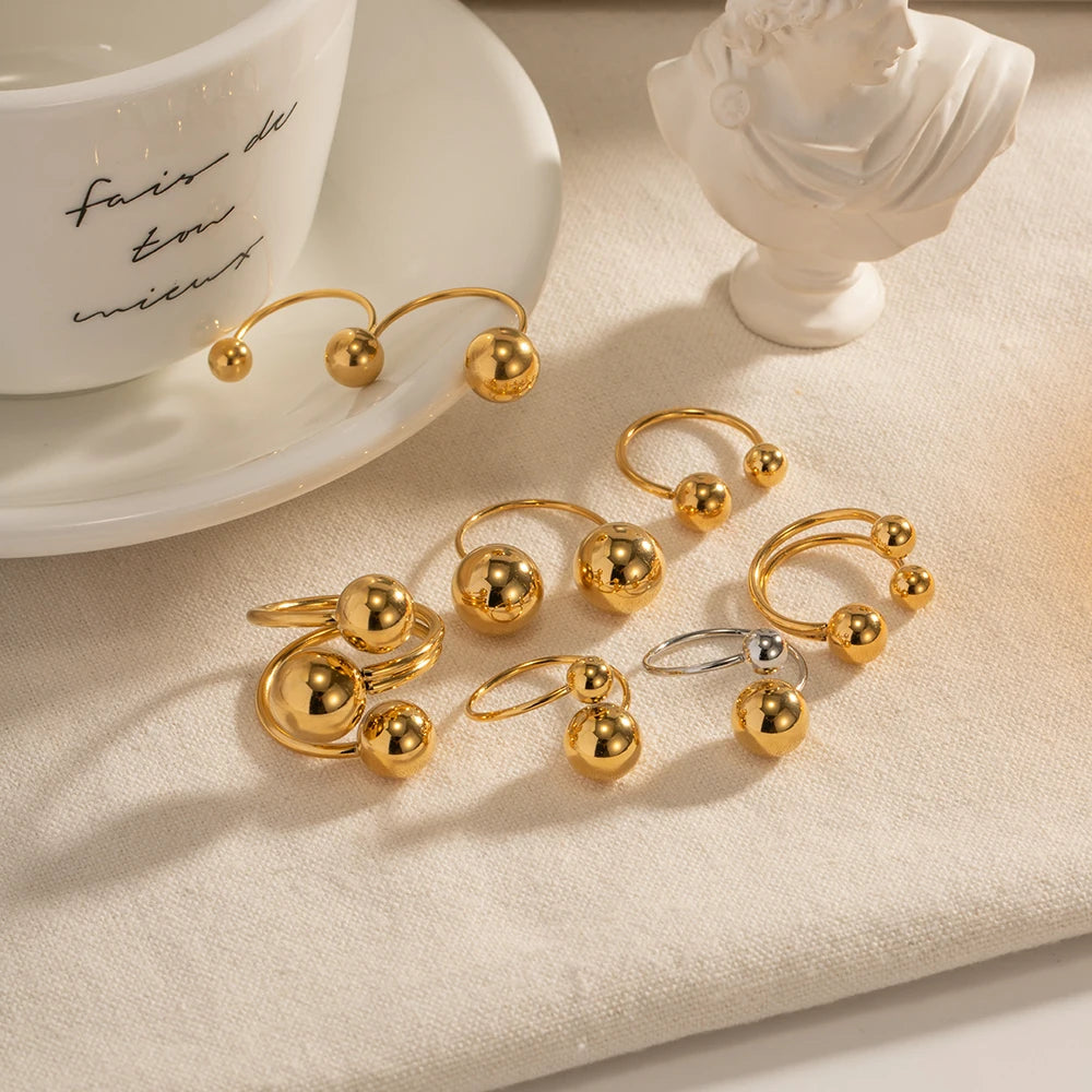 Geometrisch übertriebener Edelstahl-Kugel-Offenring-Set für Frauen Unregelmäßiges Design Runde verstellbare Schmuckgeschenk Anillos Mujer